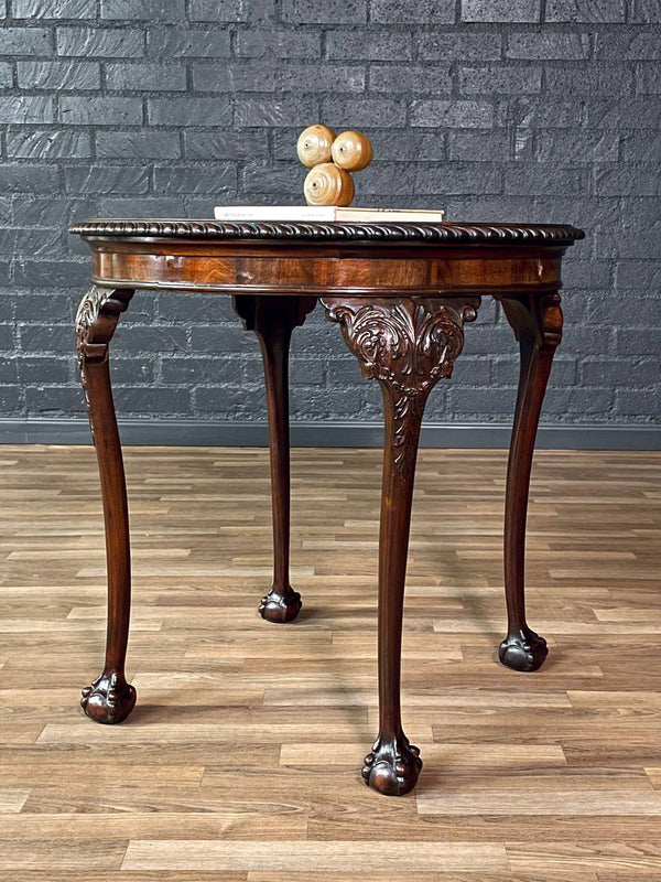 English Chippendale Style Mahogany Round Side Table w/ Ball & Claw Feet, c.1920’s