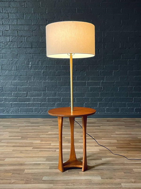 Mid-Century Sculpted Walnut Floor Lamp w/ Side Table, c.1960’s