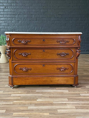Antique American Walnut Marble Top Chest with Four Drawers, c.1900’s