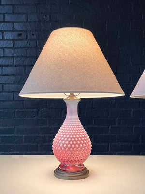 Pair of Mid-Century Pink Murano Hobnail Glass Table Lamps by Fenton, c.1960’s