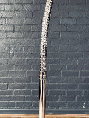 Mid-Century Modern Chrome Gooseneck Reading Floor Lamp w/ Iron Base, c.1970’s