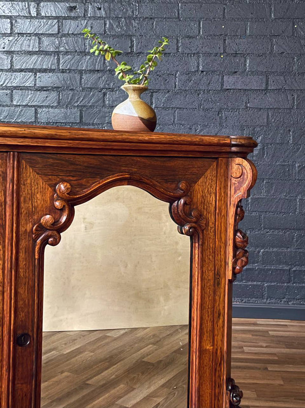 Antique French Louis XV Style Walnut Cabinet w/ Mirrored Doors, c.1920’s