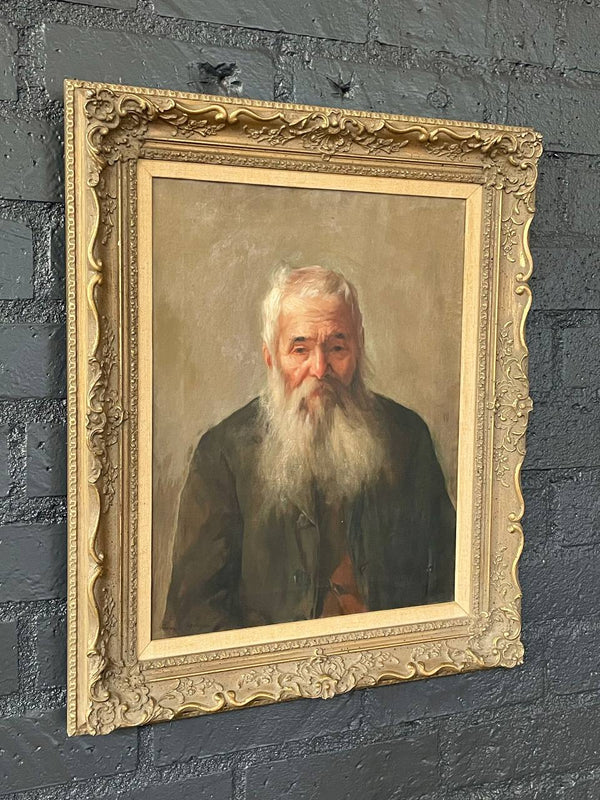 Antique California Portrait Oil Painting of Old Man by Wanda Neumann, c.1920’s