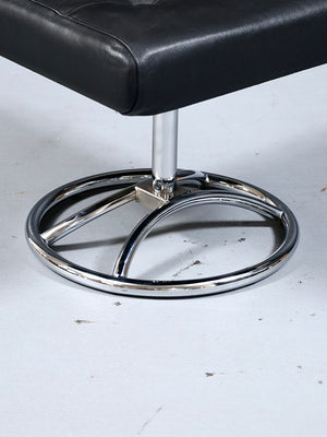 Scandinavian Modern “Stressless” Chrome & Black Leather Ottoman by Ekornes, c.1970’s