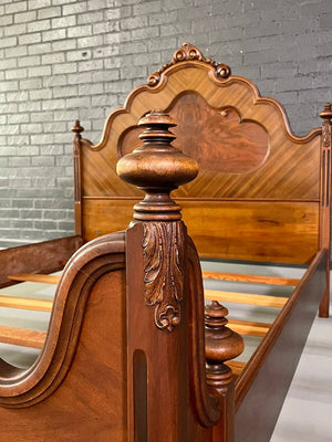 Full Size American Victorian Revival Burl Walnut Bed by Sligh Furniture Company, c.1940's