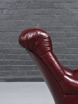 English Edwardian Chesterfield Style Leather Chair & Ottoman, c.1960's