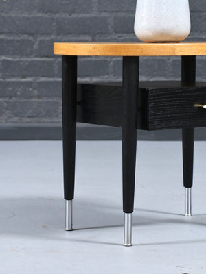air of Mid Century Modern Natural & Ebony Wood Nightstands by Raymond Loewy for Mengel, c.1960's