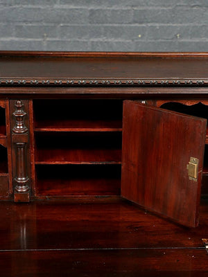 English Renaissance Revival Carved Oak Green Man Secretary Desk, c.1900's