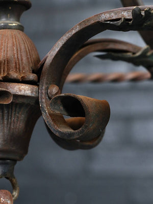 Spanish Colonial Revival Five-Light Wrought Iron Chandelier, c.1940's