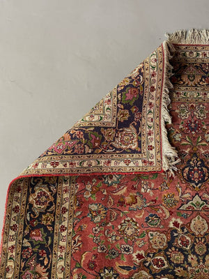Vintage Persian-Style Floral Medallion Area Rug with Navy Border