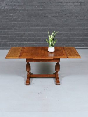 English Jacobean Revival Oak Draw-Leaf Dining Table, c.1930's