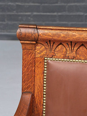 American Arts & Crafts Carved Oak Armchair, c.1930's