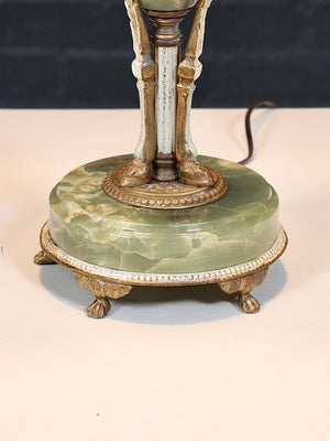 Italian Neoclassical Revival Green Onyx & Gilt Cherub Table Lamp, c.1950’s