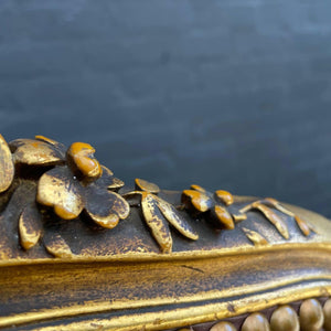 Pair of Antique French Louis XVI Gold-Leaf Gilded Carved Wood & Cognac Leather Side Chai