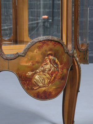 French Louis XV Style Hand-Painted Curio Vitrine Cabinet, c.1920’s