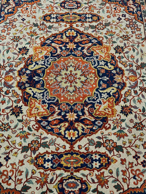 Vintage Persian-Style Hand-Knotted Wool Floral Medallion Area Rug