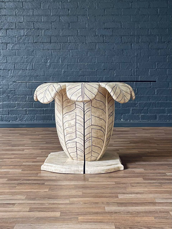 Post Modern Tessellated Stone Leaf Motif Split-Base Dining Table, c.1980’s