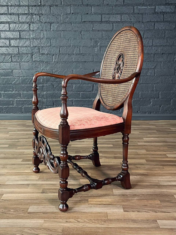 Victorian Renaissance Revival Carved Mahogany Armchair w/ Caned Oval Back, c.1950’s