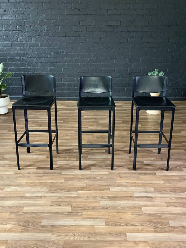 Set of 3 Post Italian Modern Leather Bar Stools by Matteo Grassi, c.1970’s