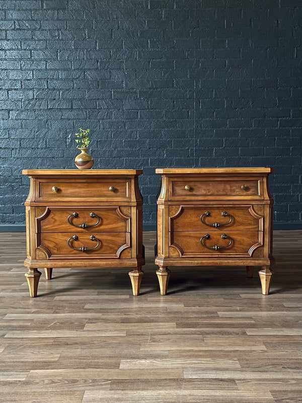 Pair of Vintage American Traditional Night Stands w/ Travertine Tops, c.1950’s