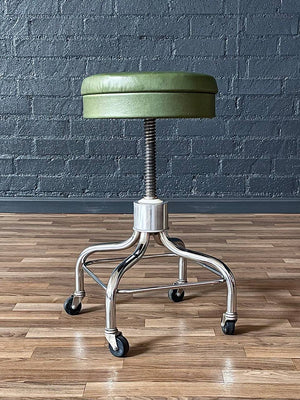 Mid-Century Industrial Chrome Adjustable Drafting Green Stool by Pedigo, c.1960’s