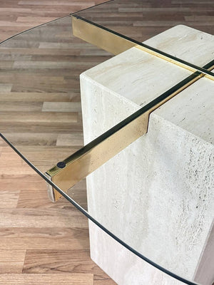 Italian Post Modern Travertine Stone & Brass Side Table by Artedi, c.1970’s