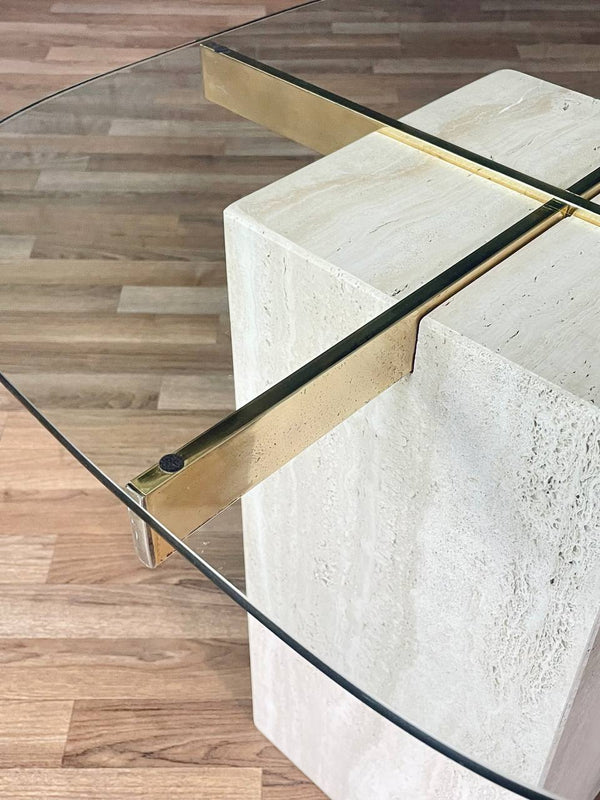 Italian Post Modern Travertine Stone & Brass Side Table by Artedi, c.1970’s