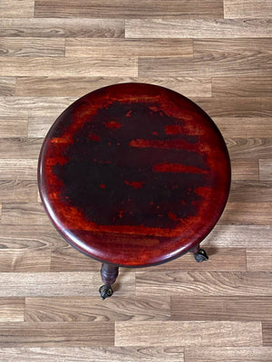 Victorian Mahogany Adjustable Piano Stool w/ Ball & Claw Glass Feet, c.1930’s