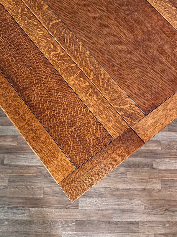 American Arts & Crafts Tiger Oak Draw-Leaf Dining Table, c.1920’s