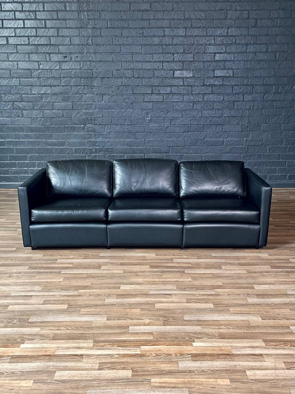 Mid-Century Modern Black Leather Sofa by Charles Pfister for Knoll, c.1980’s