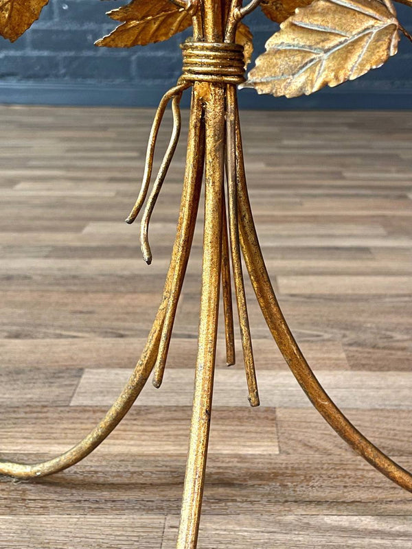 Italian Hollywood Regency Gilt-Metal Rose & Leaf Side Table w/ Glass Top, c.1960’s