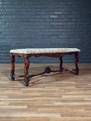 Antique Ornately Carved Italian Baroque Style Walnut Bench w/ Claw Feet, c.1920’s