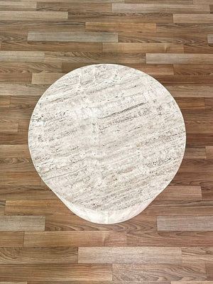 Vintage Post Modern Round Travertine Stone Pedestal Table, c.1970’s