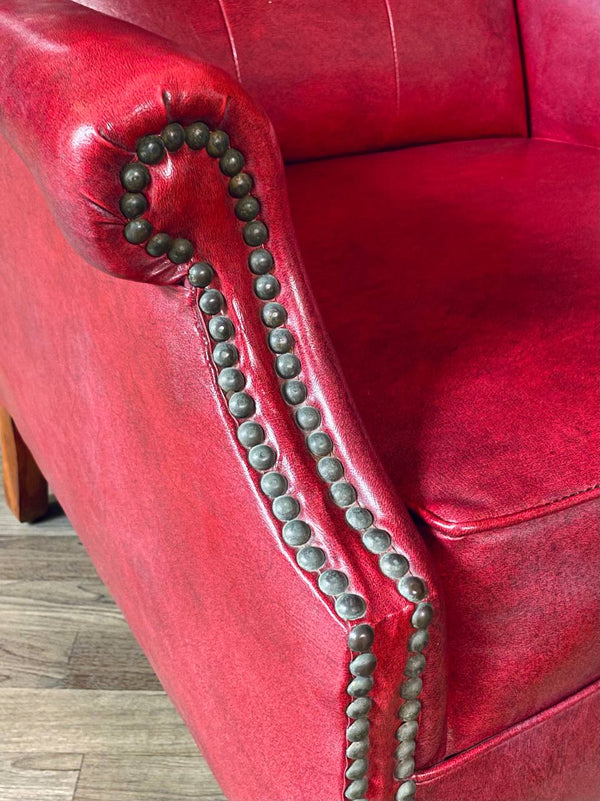 Mid-Century Modern Tufted Lounge Chair w/ Brass Tacks, c.1950’s