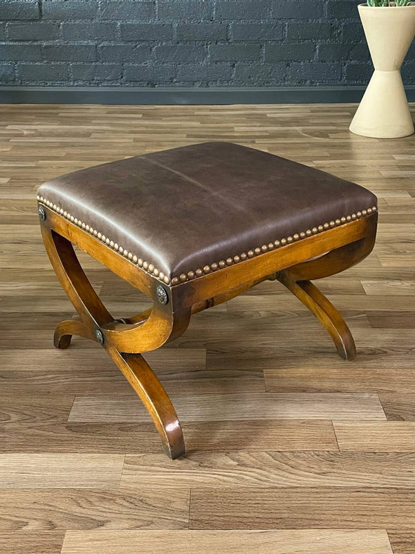 Pair of Italian Neoclassical Style Curule Leather Benches, c.1940’s