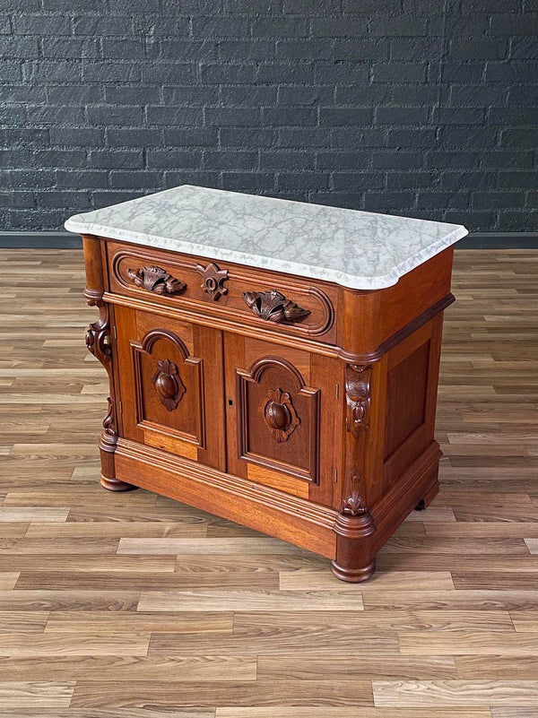 Antique American Walnut & Marble Top Cabinet, c.1900’s