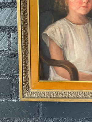 Antique California Portrait Oil Painting of Girl Sitting by Wanda Neumann, c.1920’s
