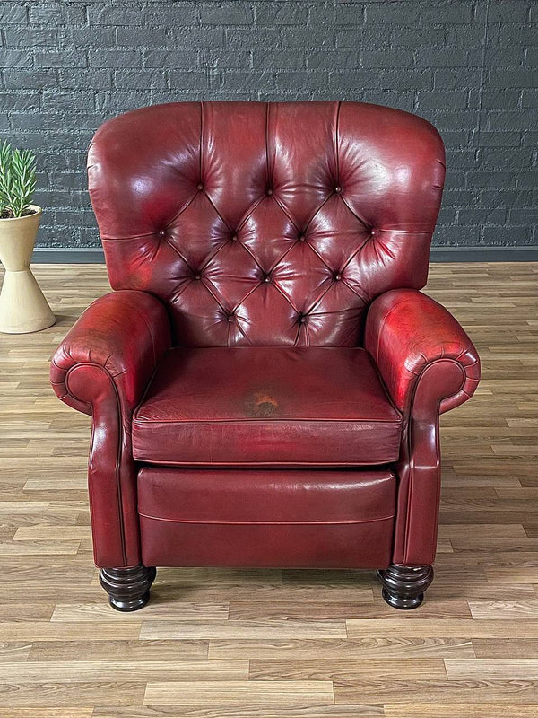 Ethan Allen Burgundy Leather Chesterfield Reclining Lounge Chair