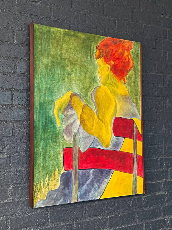 Seated Woman in Red Chair – Modernist Expressionist Painting by Jūratė, c.1975