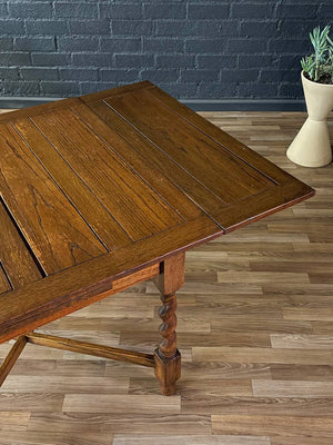 English Style Antique Farmhouse Oak Expanding Draw-Leaf Dining Table, 1940’s