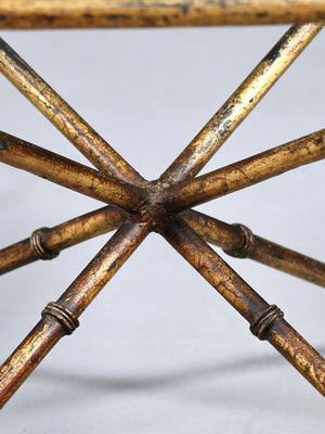 Vintage French Hollywood Regency Faux Bamboo Gilt Iron & Glass Side Table, c.1960’s