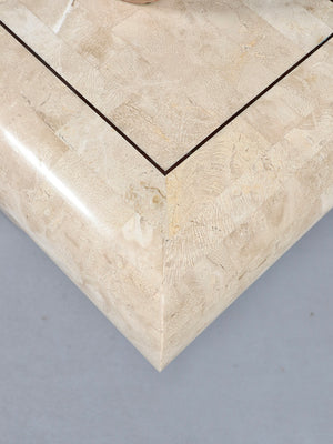 Post Modern Tessellated Travertine & Brass Inlaid Console Table, c.1970’s