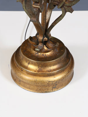 Vintage Spanish Revival Gilt Wrought Iron Scrollwork Table Lamp, c.1950’s