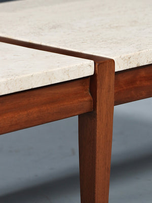 Italian Travertine Top & Walnut Coffee Table by Sligh Lowry, c.1950’s