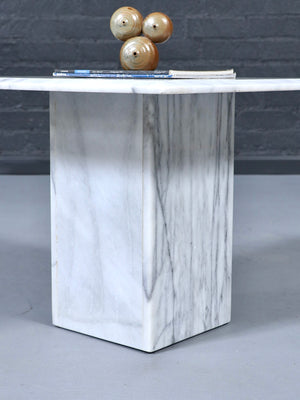 Pair of Postmodern Carrara Marble Pedestal Side Tables, c.1980’s