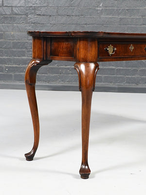 Vintage English Queen Anne Revival Burl Walnut Console Table, c.1950’s