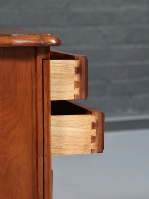 Pair of Vintage French Provincial Cherry Wood Night Stands w/ Brass Handles, c.1960's