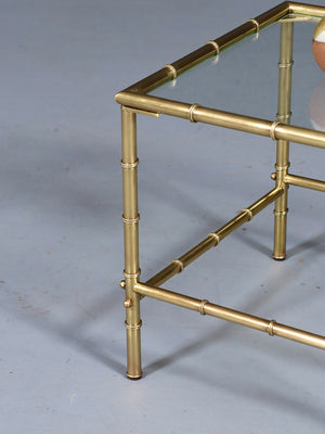 Pair of Hollywood Regency Faux Brass Bamboo & Glass Side Tables, c.1960’s