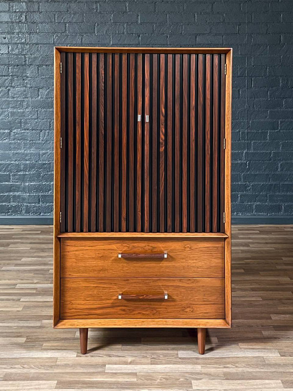 Mid-Century Modern “Tower Suite” Rosewood & Pecan Highboy Dresser  by Lane, c.1970’s