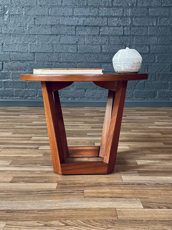 Mid-Century Modern Round Walnut Side Table w/ Sculpted Base, c.1960’s